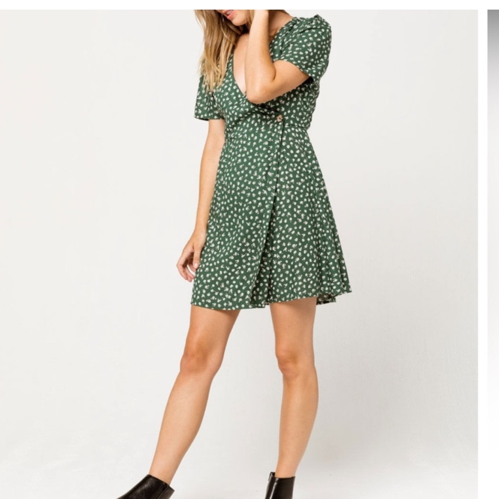 Volcom Green Floral Wrapsicle Dress